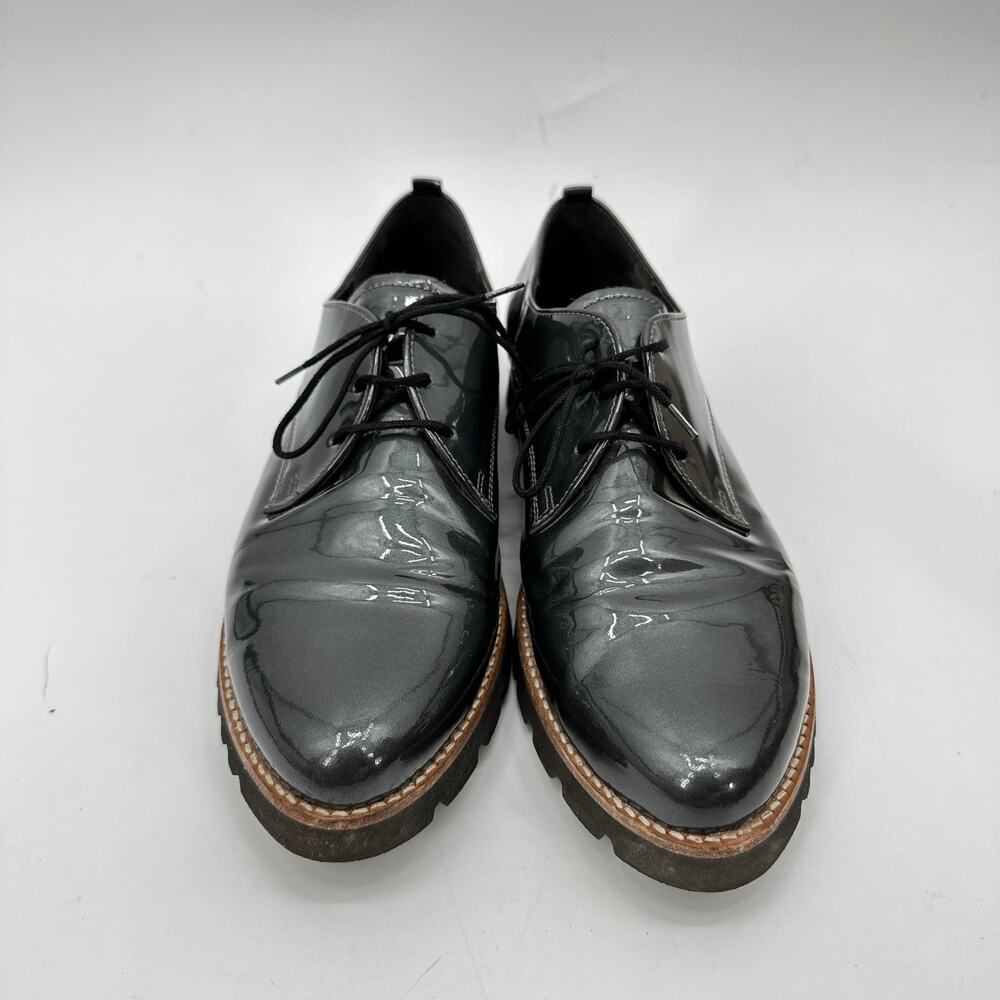 GABOR Comfort Silver Charcoal Patent Oxford Almond Toe Lace Up Shoe // 6.5 - Picture 2 of 11